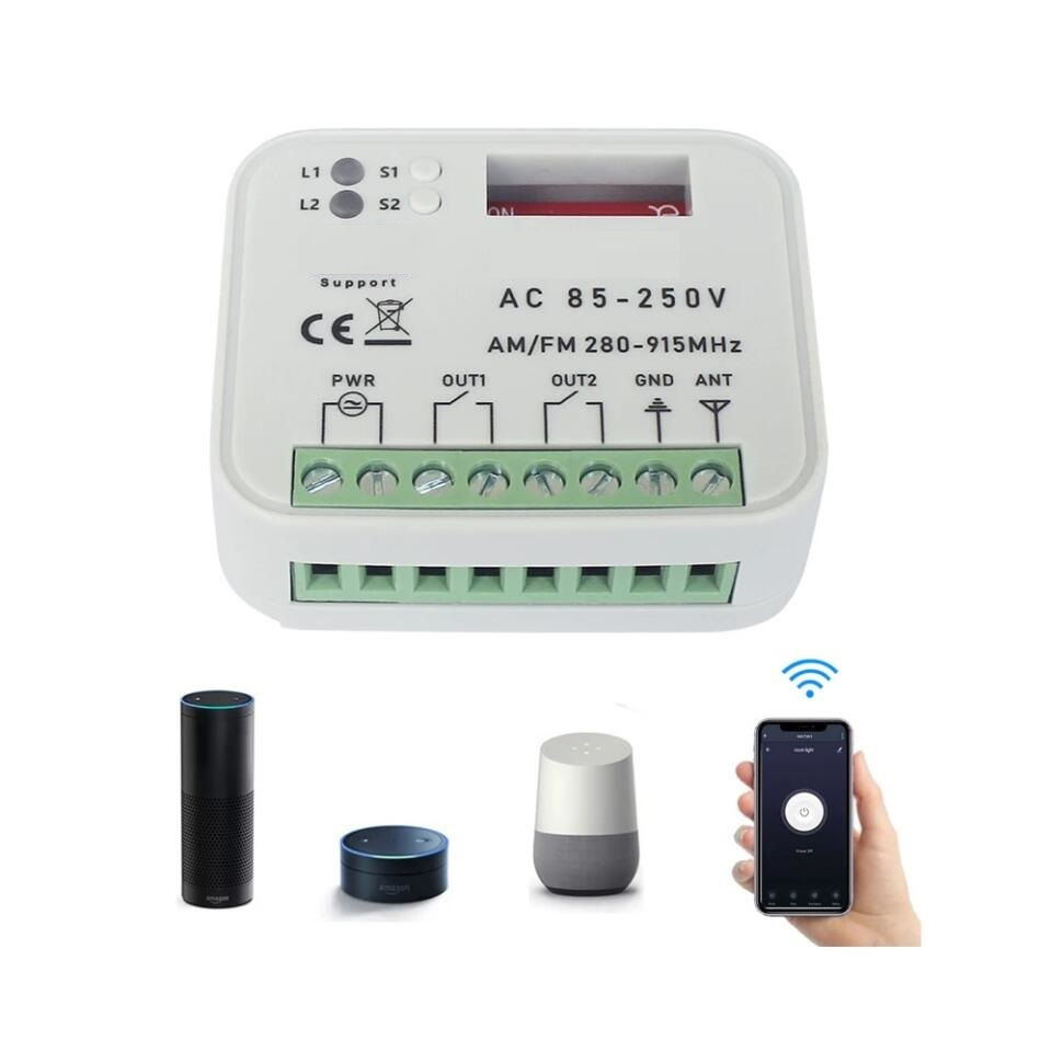Works With Tuya WiFi Garage Door Receiver 2CH Gate Universal Multi Frequency for