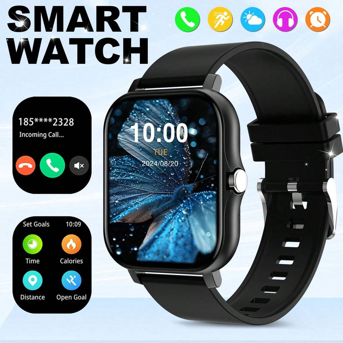 Touch Screen Smart Watch HD Display Bluetooth Call Message Alert Music Sports Sm