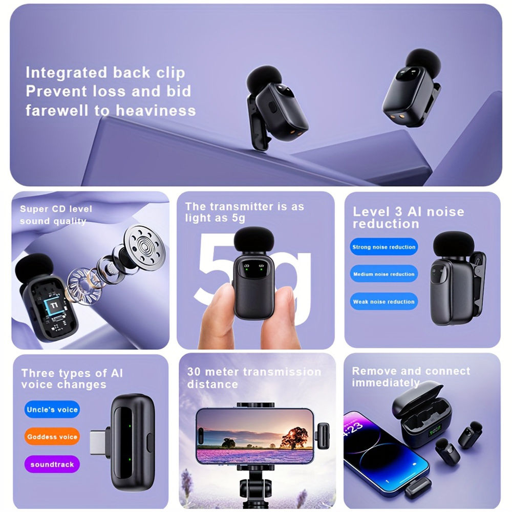 Mini Wireless Lavalier Microphone, compatible with Android and iPhone, exception