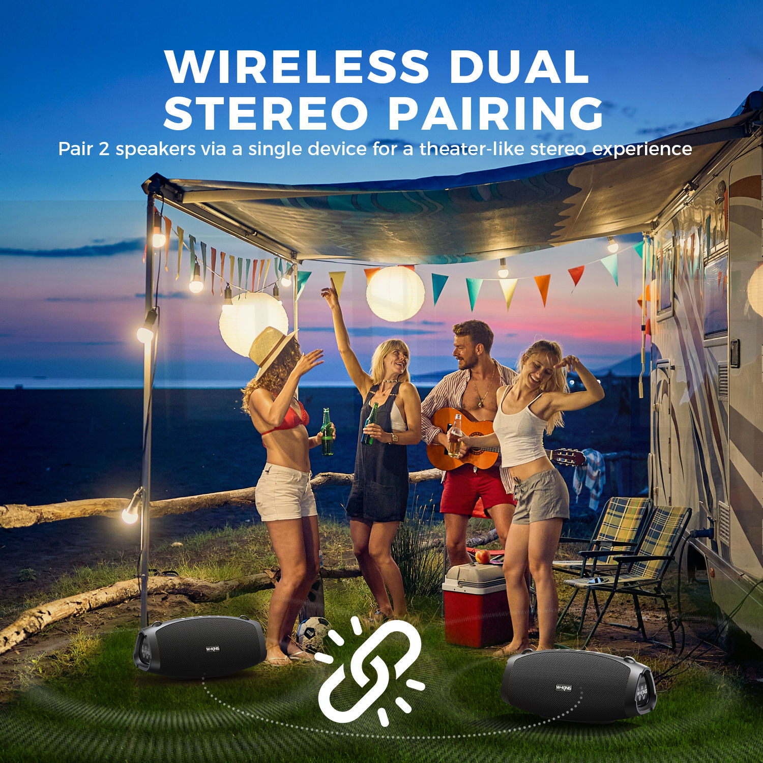 W-KING (120W PEAK)70W Portable Loud Bluetooth Speakers with Wireless Microphone,
