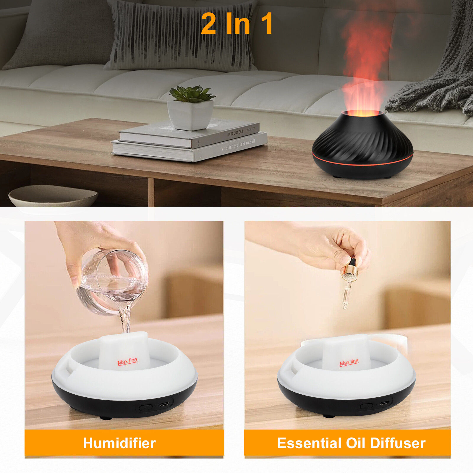 Aroma Volcano Fire Flame Diffuser Aromatherapy Humidifier For Room Essential Oil
