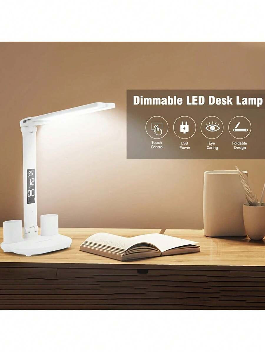 1 Double-Head Pen Holder Desk Lamp, White Light With Three Levels Of Brightness