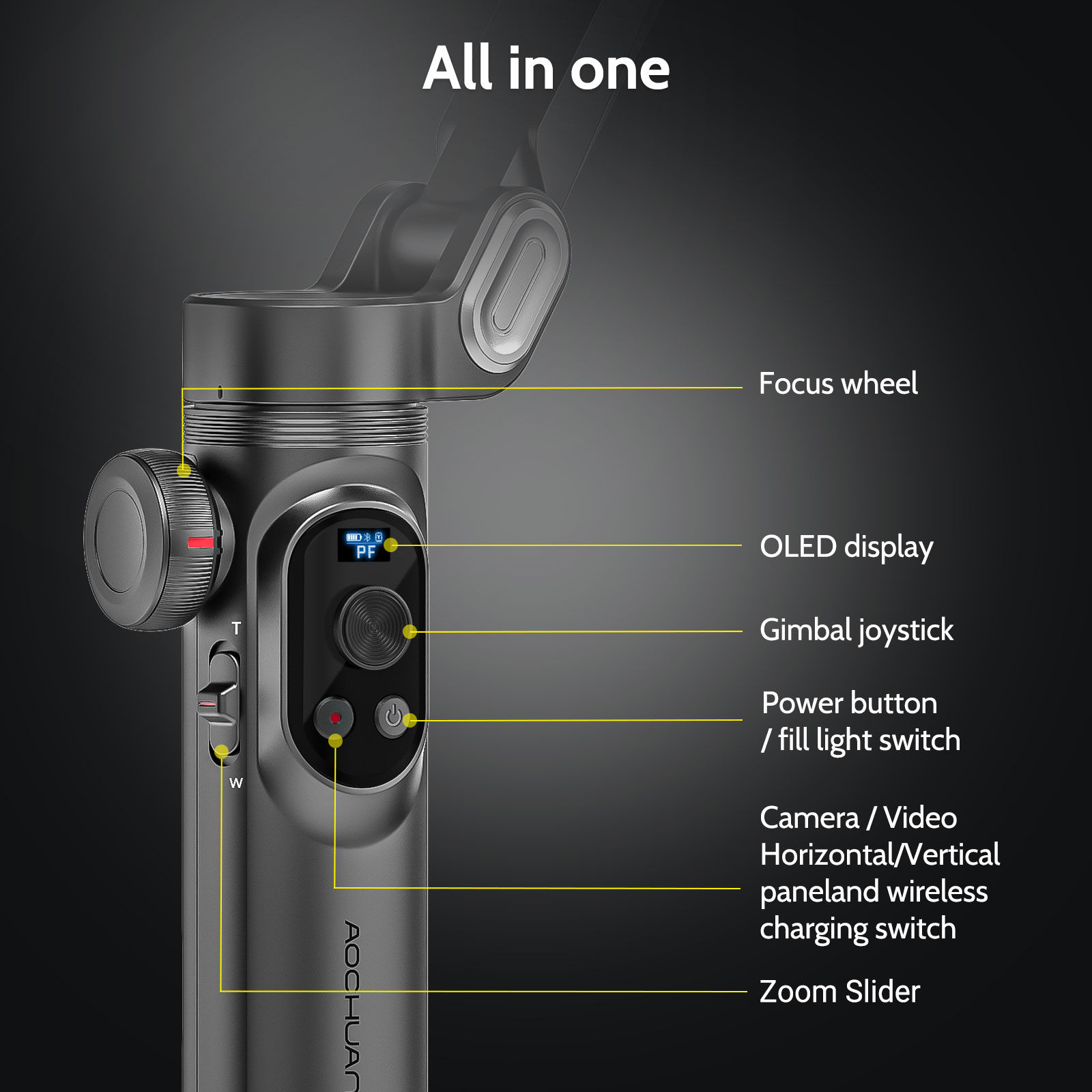 AOCHUAN 3-Axis Gimbal Stabilizer For Smartphone w/RGB Magnetic Fill Light Phone