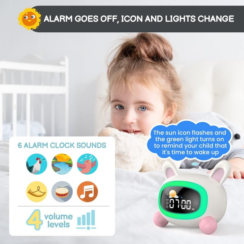 Alarm Clock for Kids Ok to Wake Children with Sleep Training and Sound Machine B