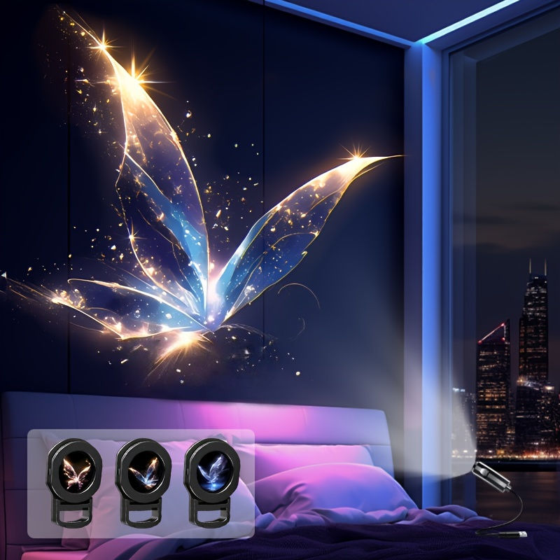 LED USB Projector Light 3/6pcs Projection Patterns- Adjustable Whale Butterfly J