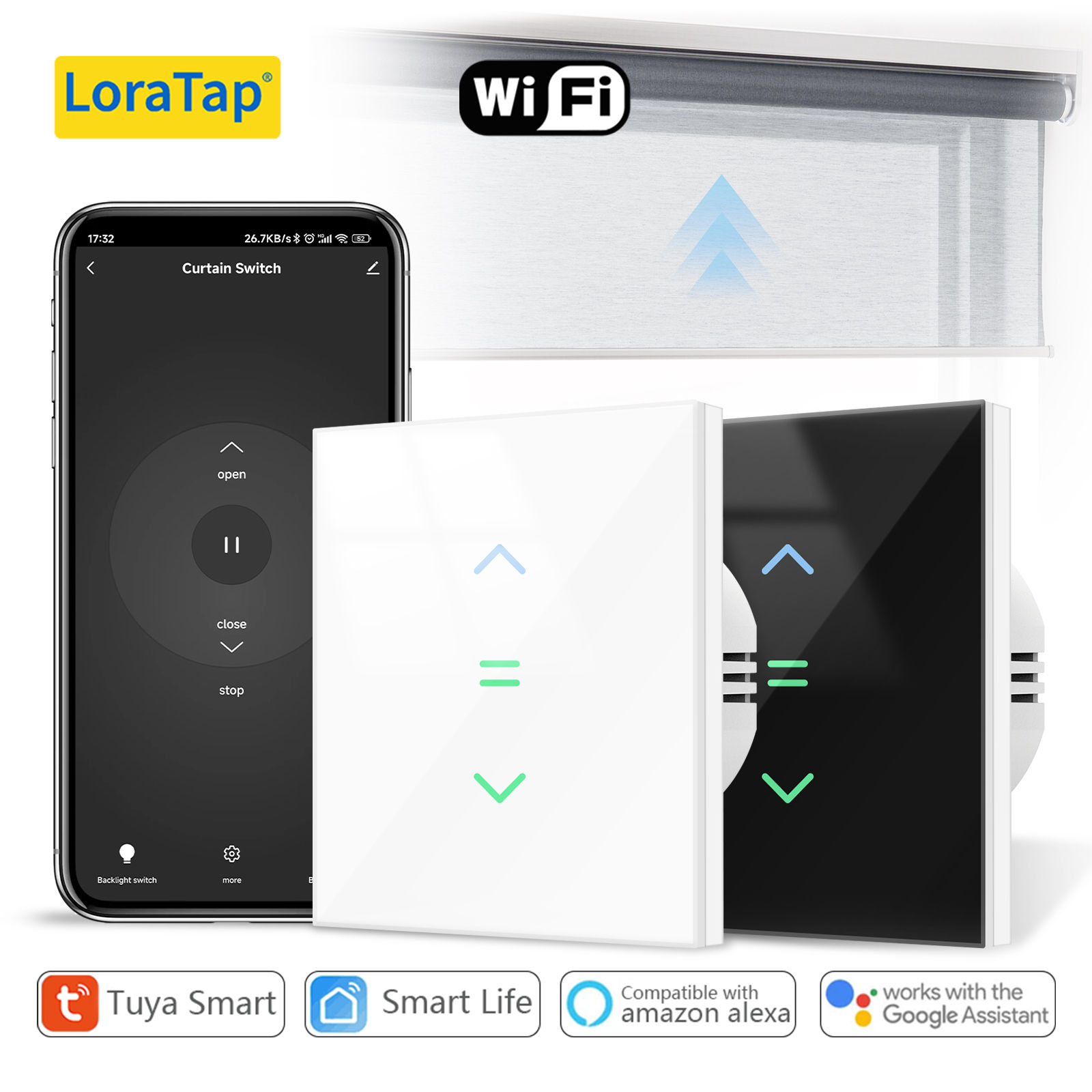 LoraTap WiFi Curtains Blinds Roller Shutter Switch Backlight Tuya Smart Life App