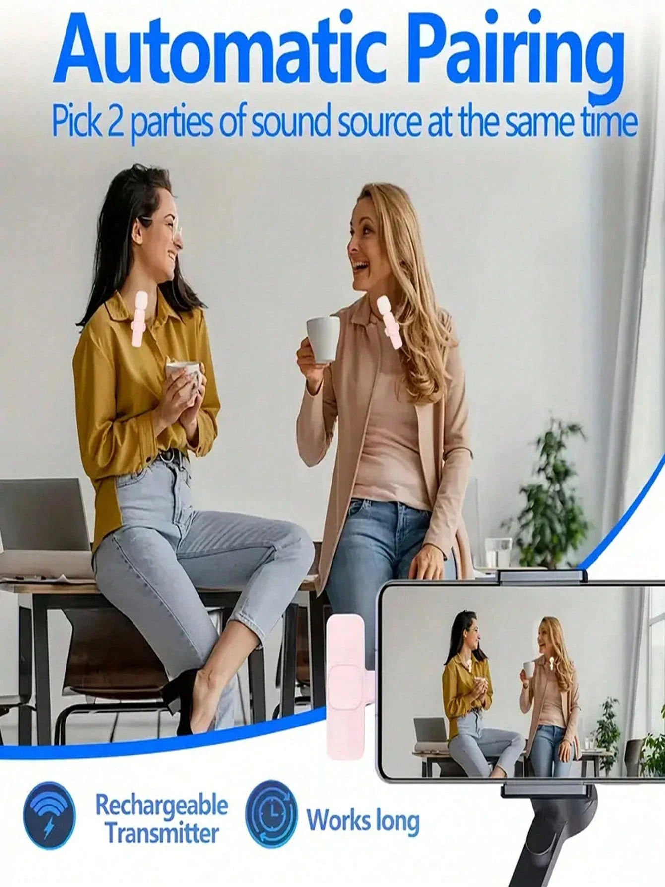 Cute Pink Wireless Lavalier Microphone For IOS & Android Mini Clip-On Microphone
