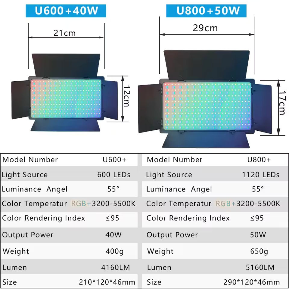 U600 U800 RGB LED Video Light Photo Studio Lamp RGB Panel Lamp with Tripod Stan