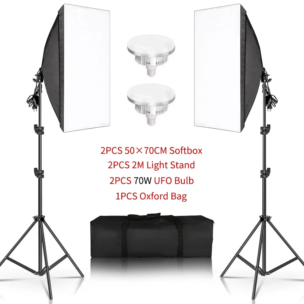 SH 2Pcs 50x70cm Photo Studio Kit With Softbox LED Bulbs Light Tripod for YouTube