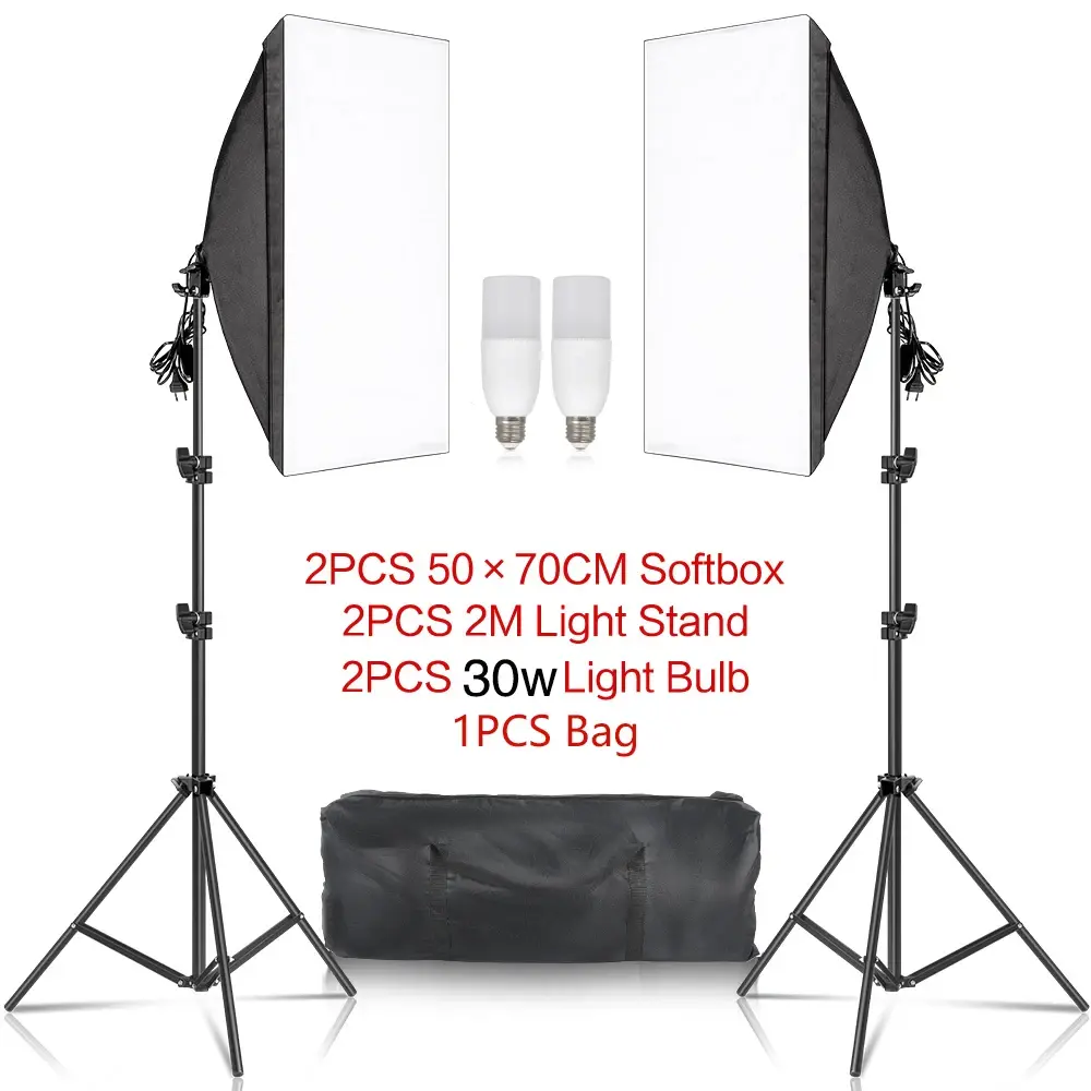 SH 2Pcs 50x70cm Photo Studio Kit With Softbox LED Bulbs Light Tripod for YouTube