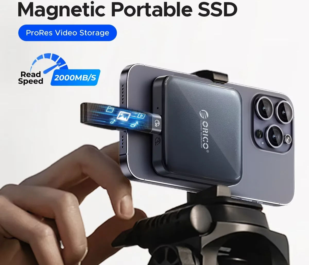 ORICO Magnetic Portable SSD USB3.2 20Gbps Supports 4K ProRes Video Recording for