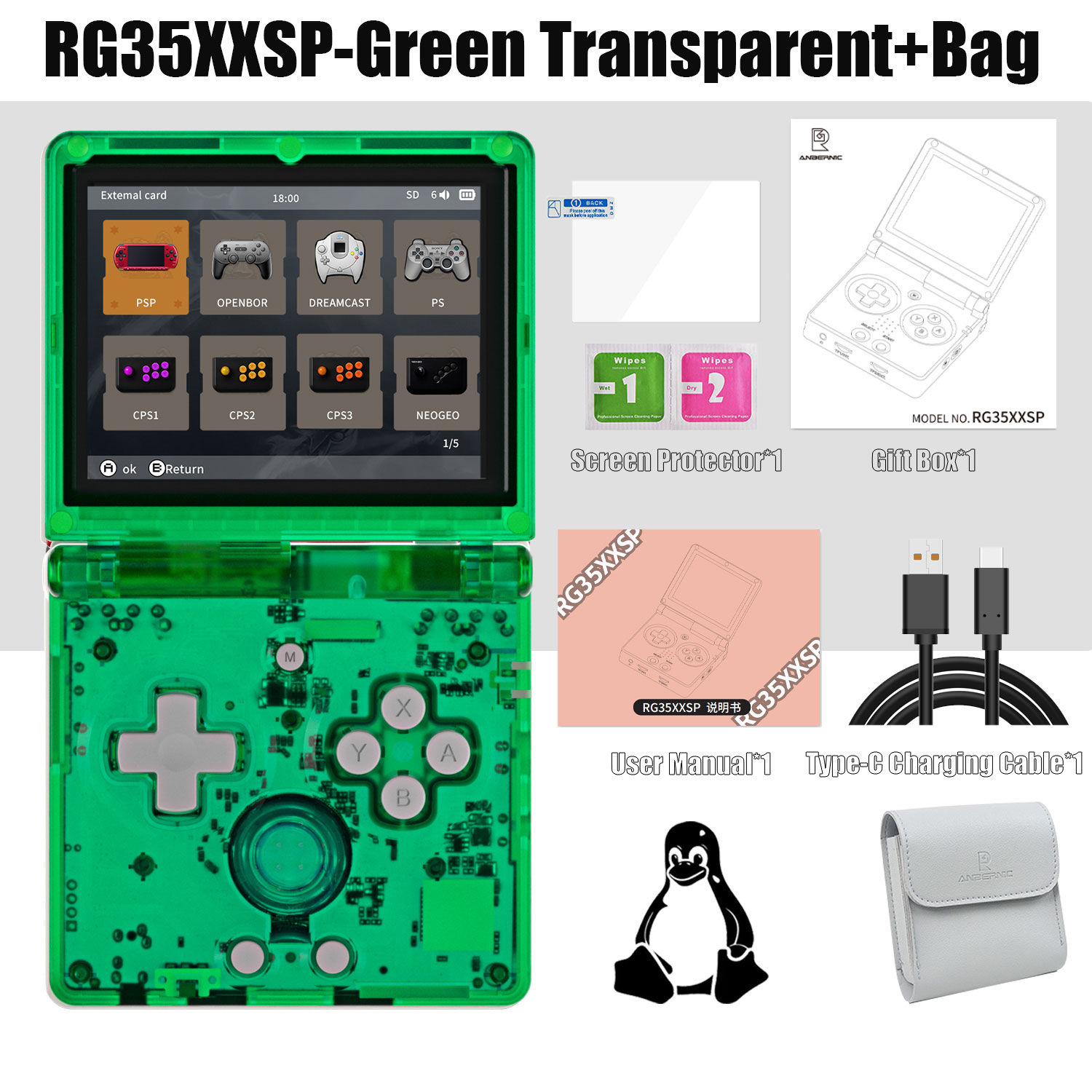 Anbernic RG35XXSP 3.5'' IPS Screen Flip Handheld Console Linux System HDMI-compa