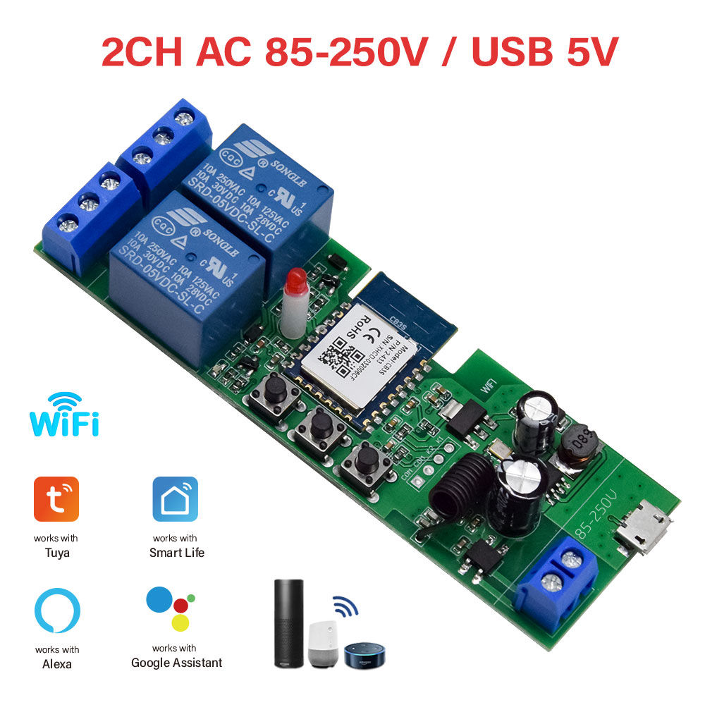 WiFi Switch Smart Garage Door Opener Controller 2CH Relay Module Timer Work With