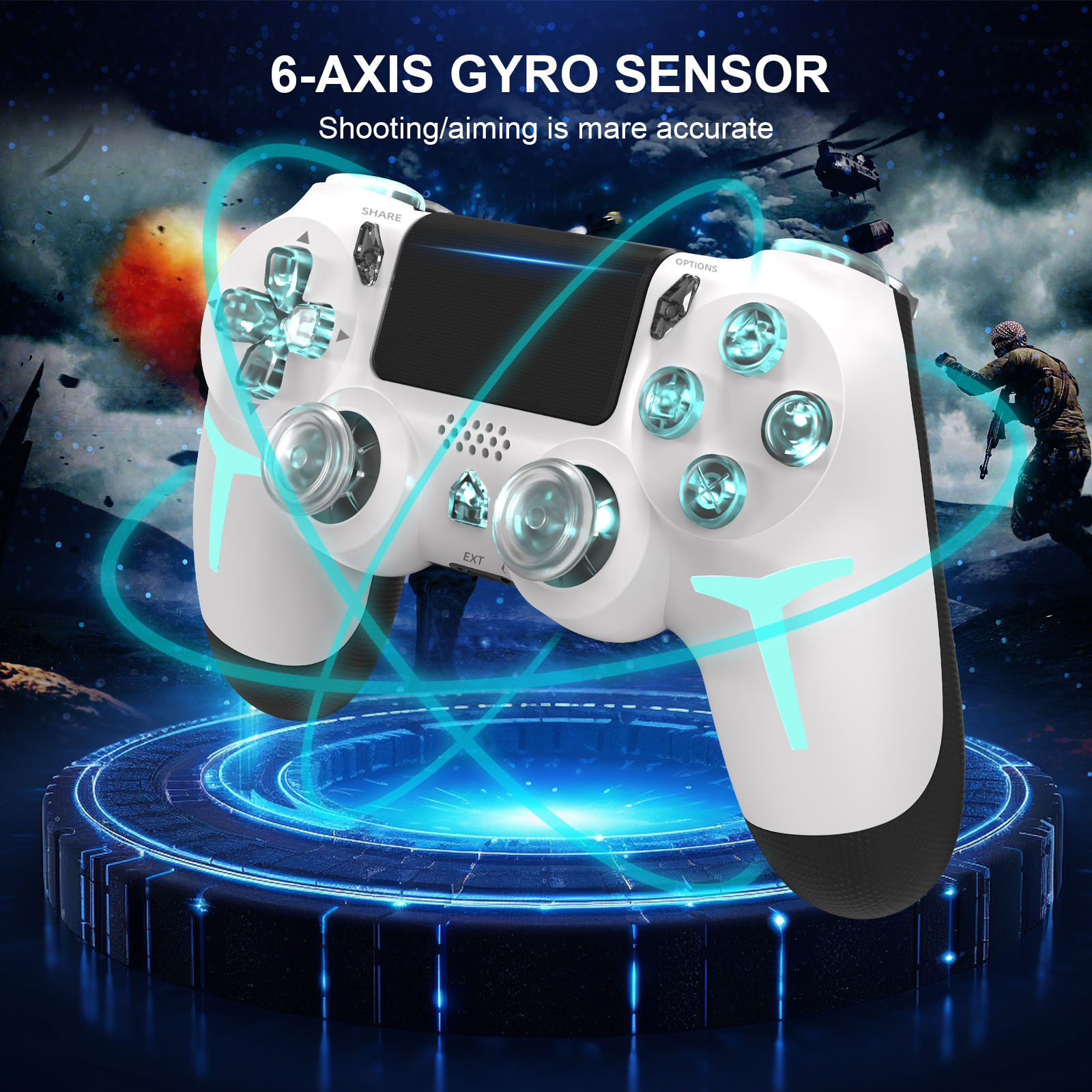 GAMINJA Wireless Game Controller For PS4 PS3 Console Computer PC RGB Light LED B