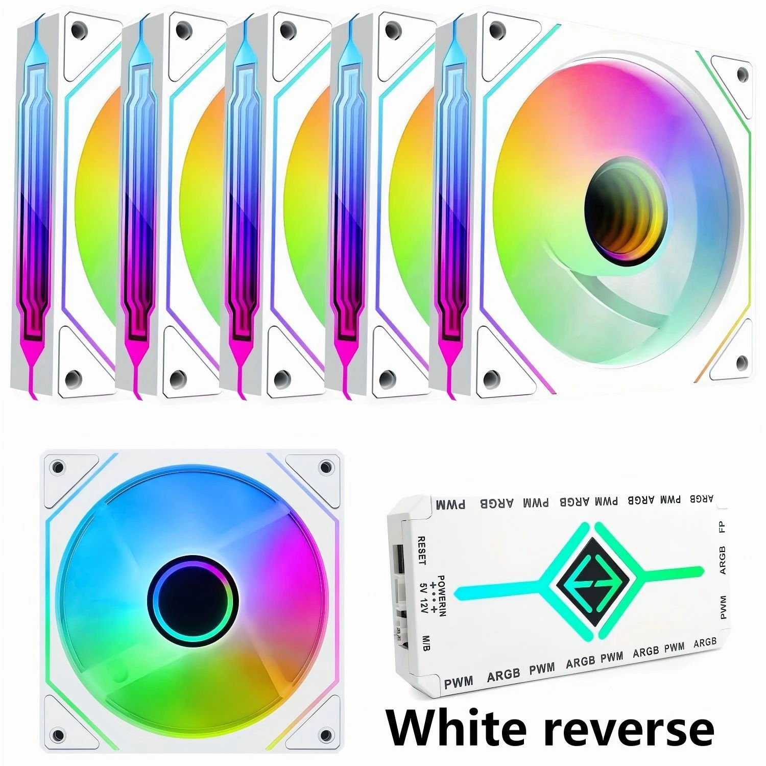 LDPCSJ 6 Pack 12cm 120mm Addressable ARGB Case Cooling Fans 4 Pin PWM Variable S