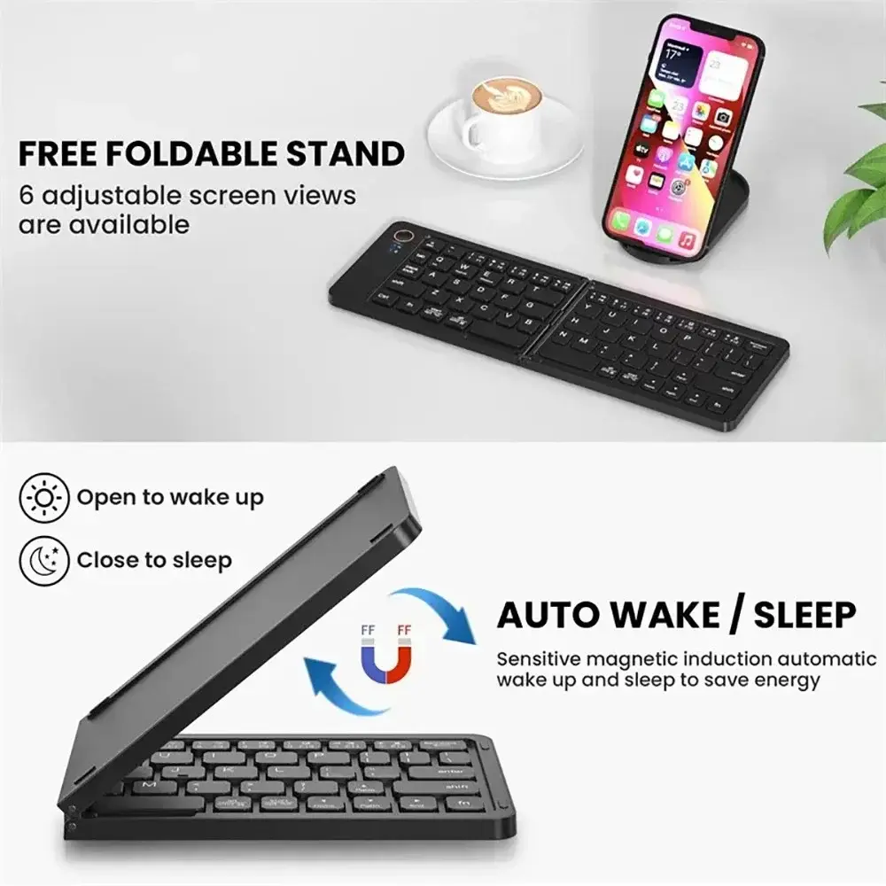 Wireless Keyboard Mini Foldable Slim Portable Bluetooth Keyboard Rechargeable Fo