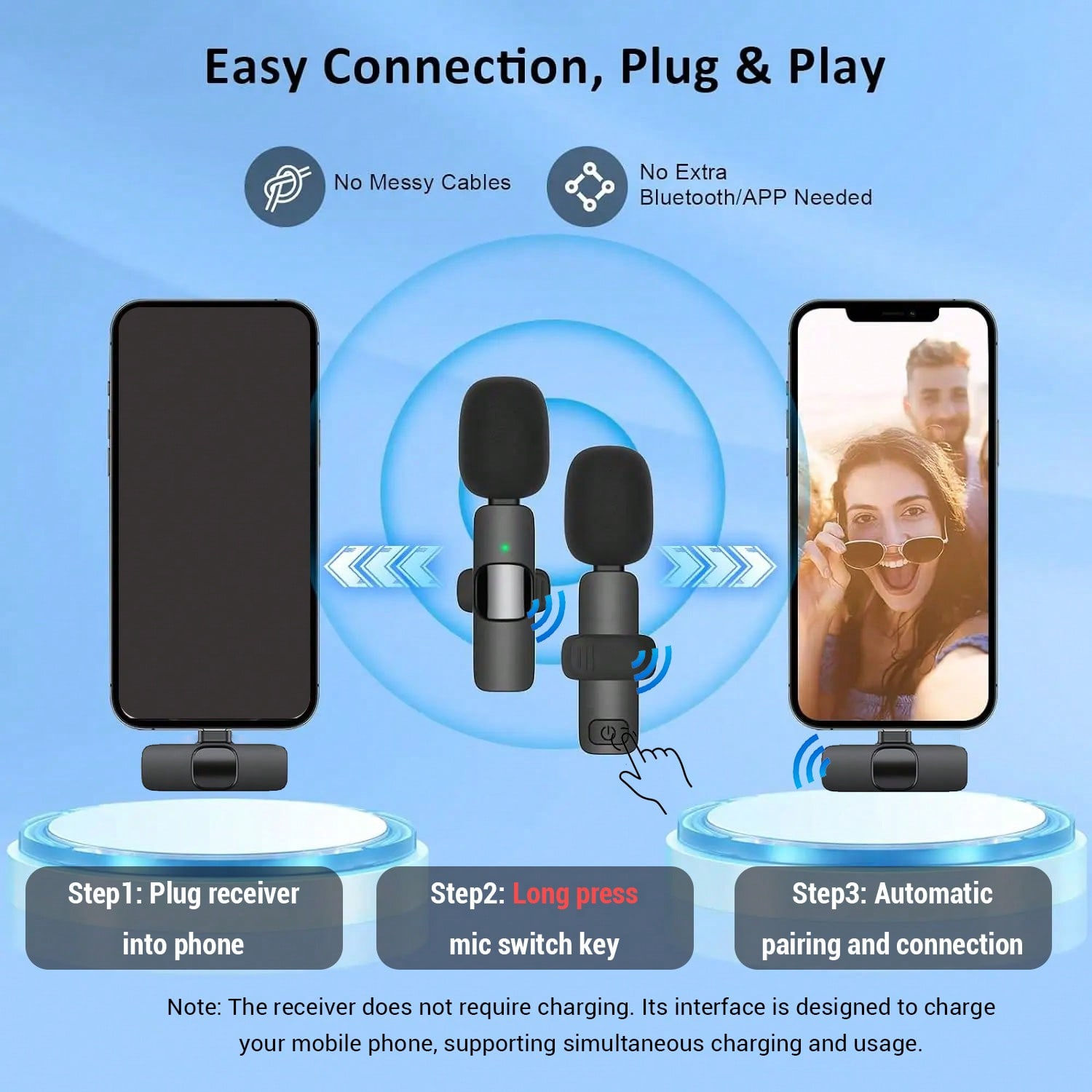 Professional Wireless Lavalier Microphone, Omnidirectional Condenser Mic, Compat
