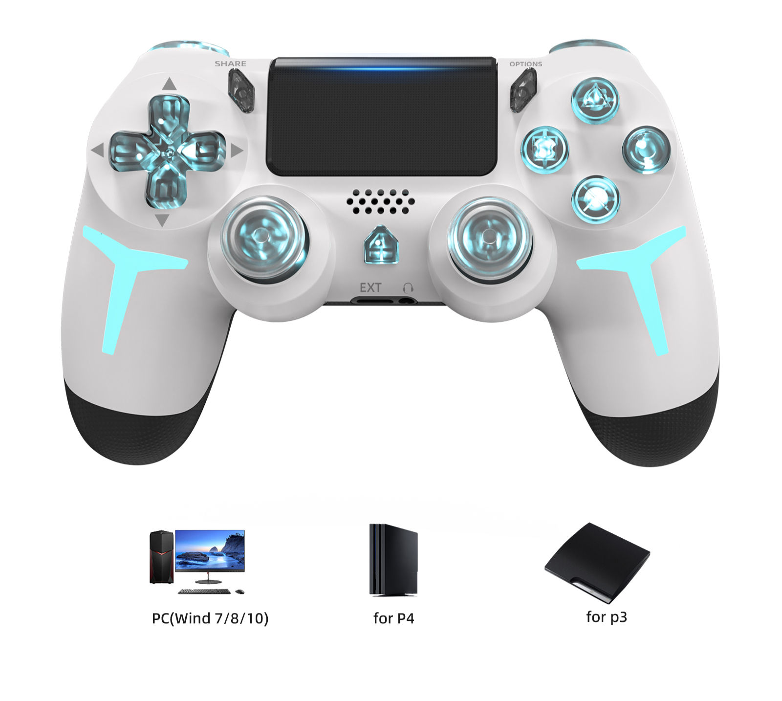 GAMINJA Wireless Game Controller For PS4 PS3 Console Computer PC RGB Light LED B