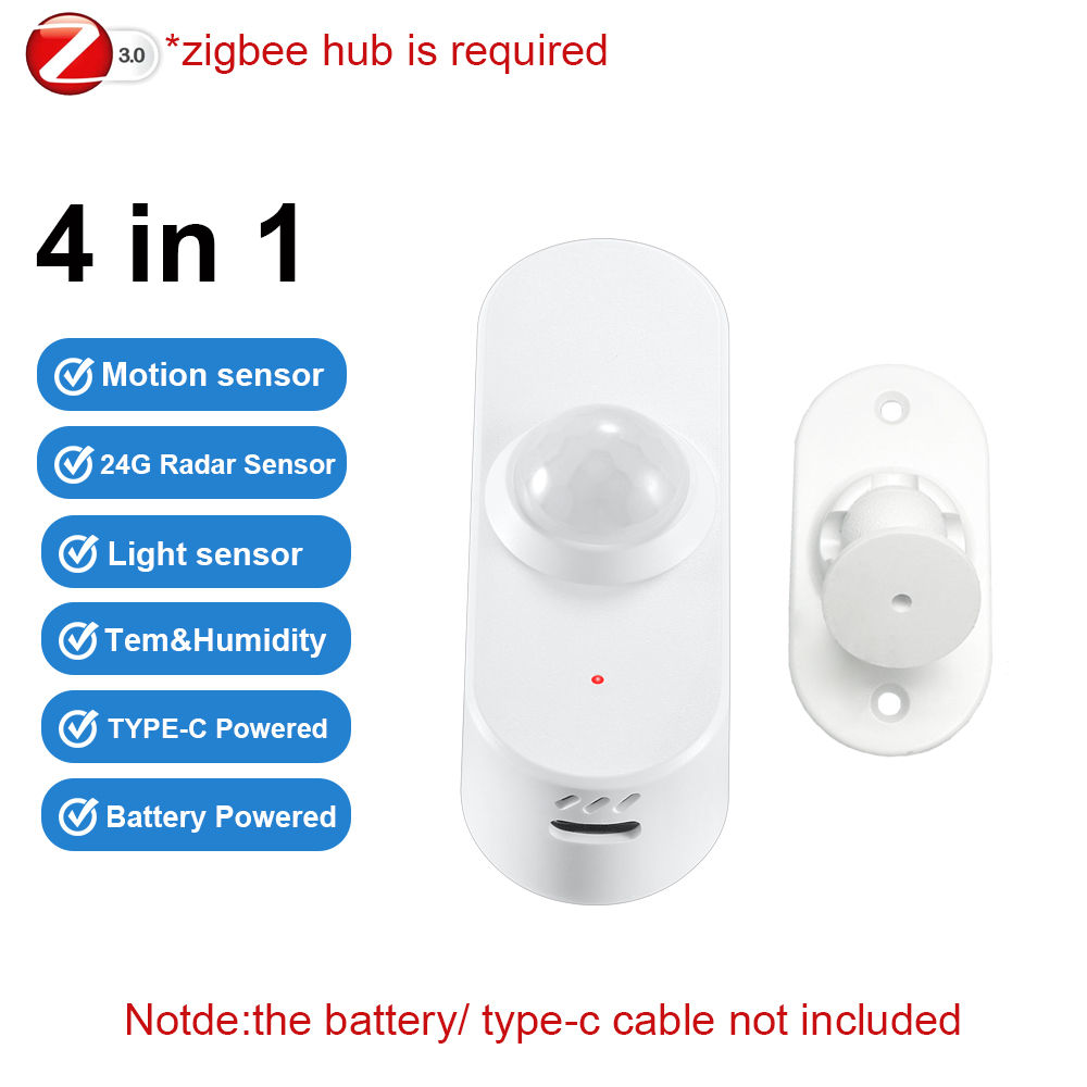 Haozee Zigbee 24G Radar Human Presence Motion Sensor TYPE-C/Battery Powered Home