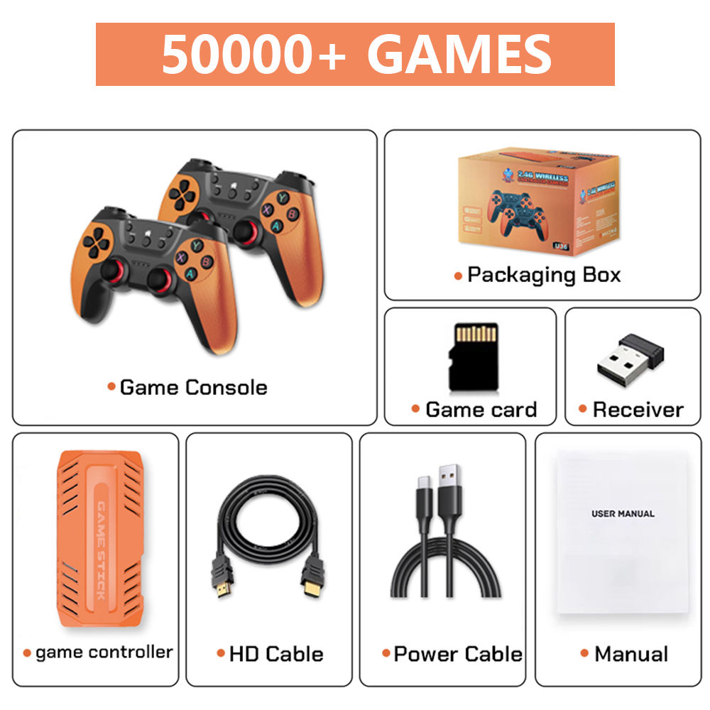 U36 Wireless Game Stick Retro Gaming Console S905 128G 50,000+ Games Support 40+