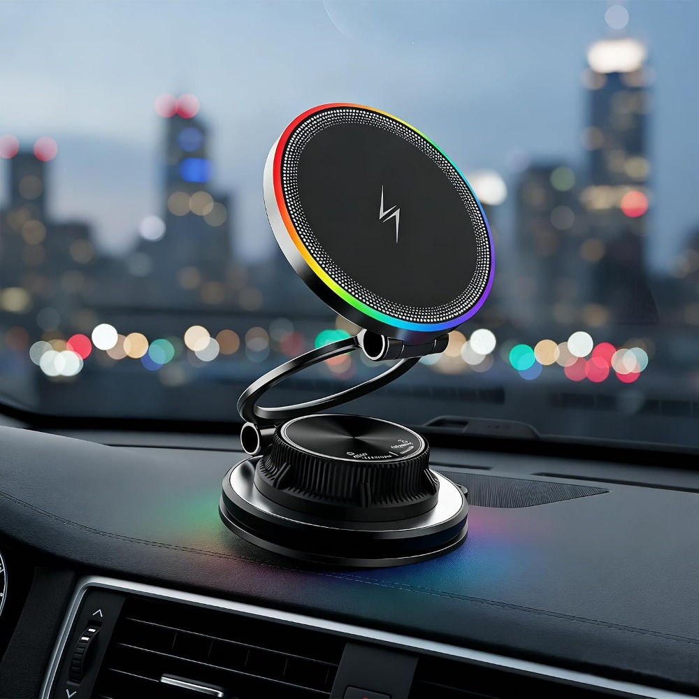 Fast 15W Wireless Car Charger with Magnetic Phone Holder and Rotating Bracket fo