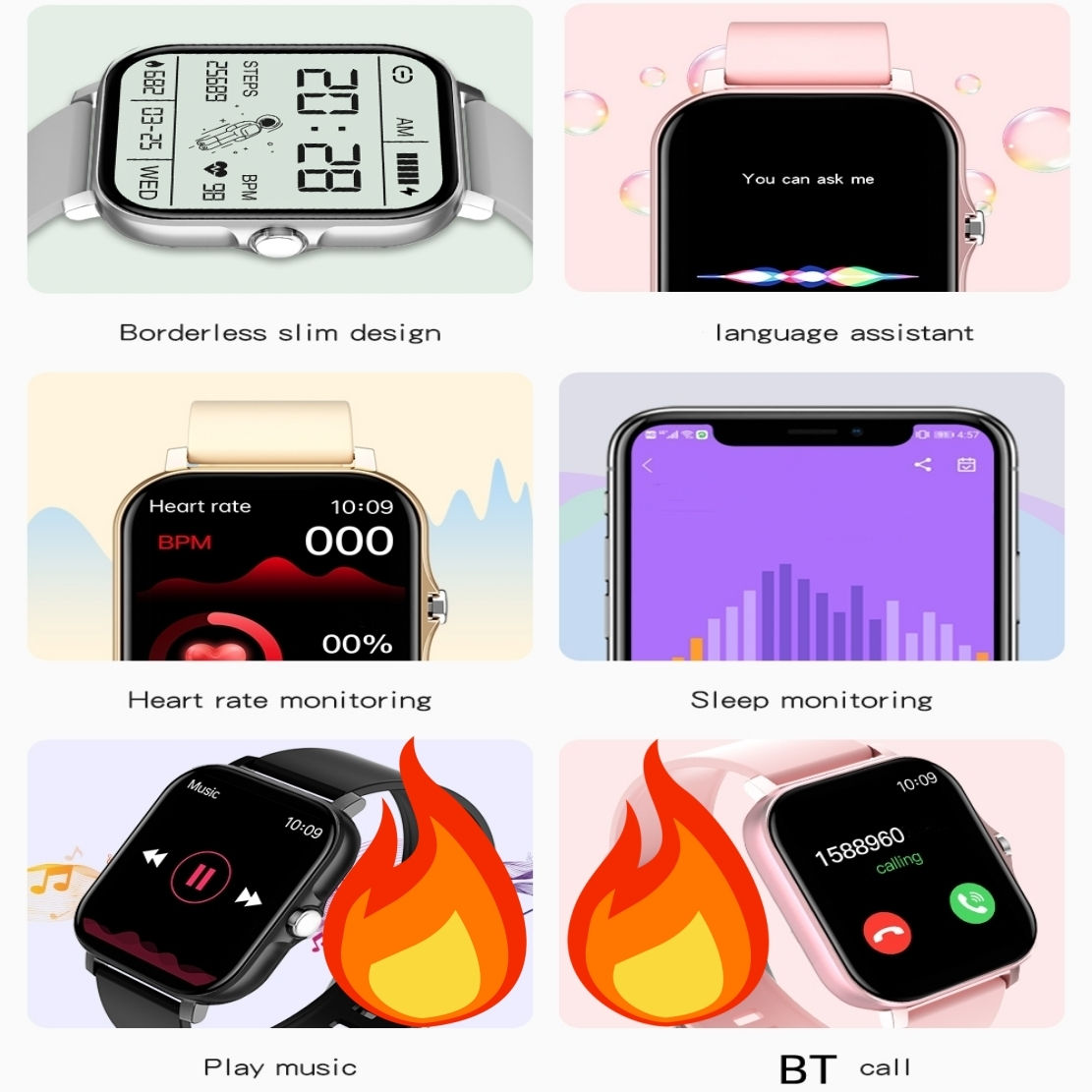 Touch Screen Smart Watch HD Display Bluetooth Call Message Alert Music Sports Sm