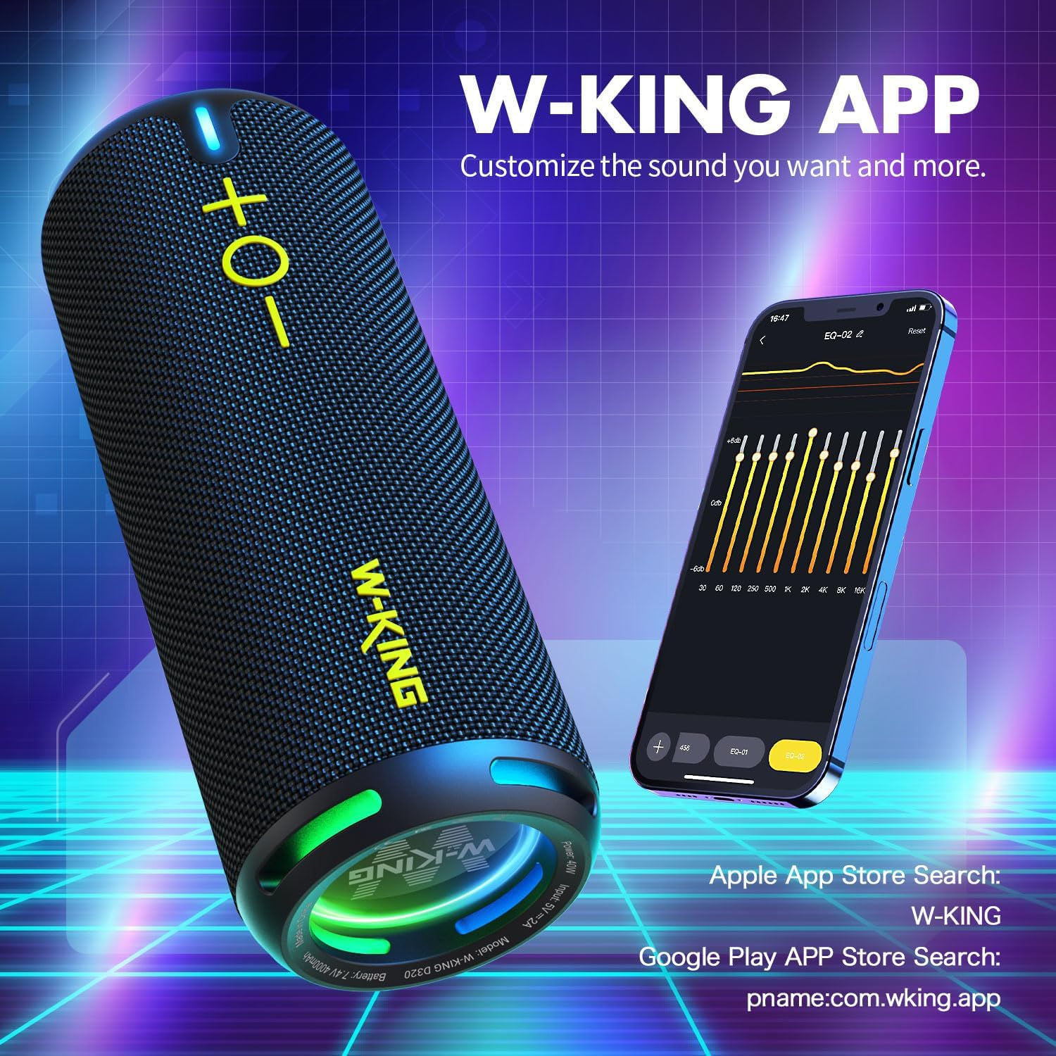W-KING D320 40W Portable Speaker, IP67 Waterproof, APP Control, High-Quality Aud