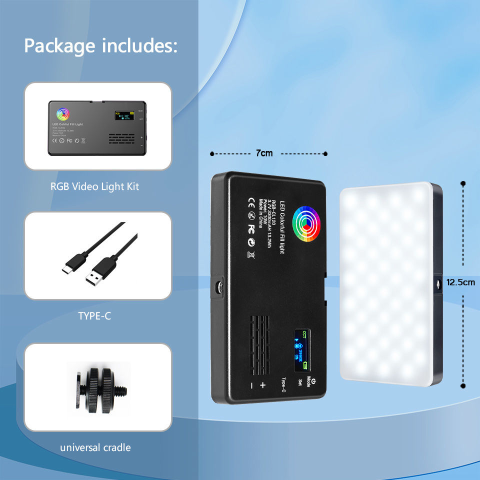 RGB LED Camera Light Full Color Output Video Lamp Kit Dimmable 2500K-8500K Bi-Co