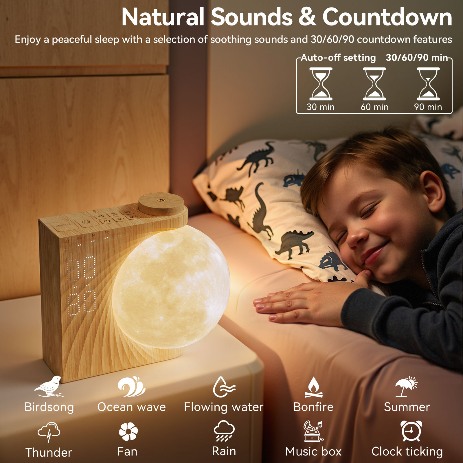 Sunrise Alarm Clocks for Heavy Sleepers,Night Lamp Clocks for Bedrooms with Moon