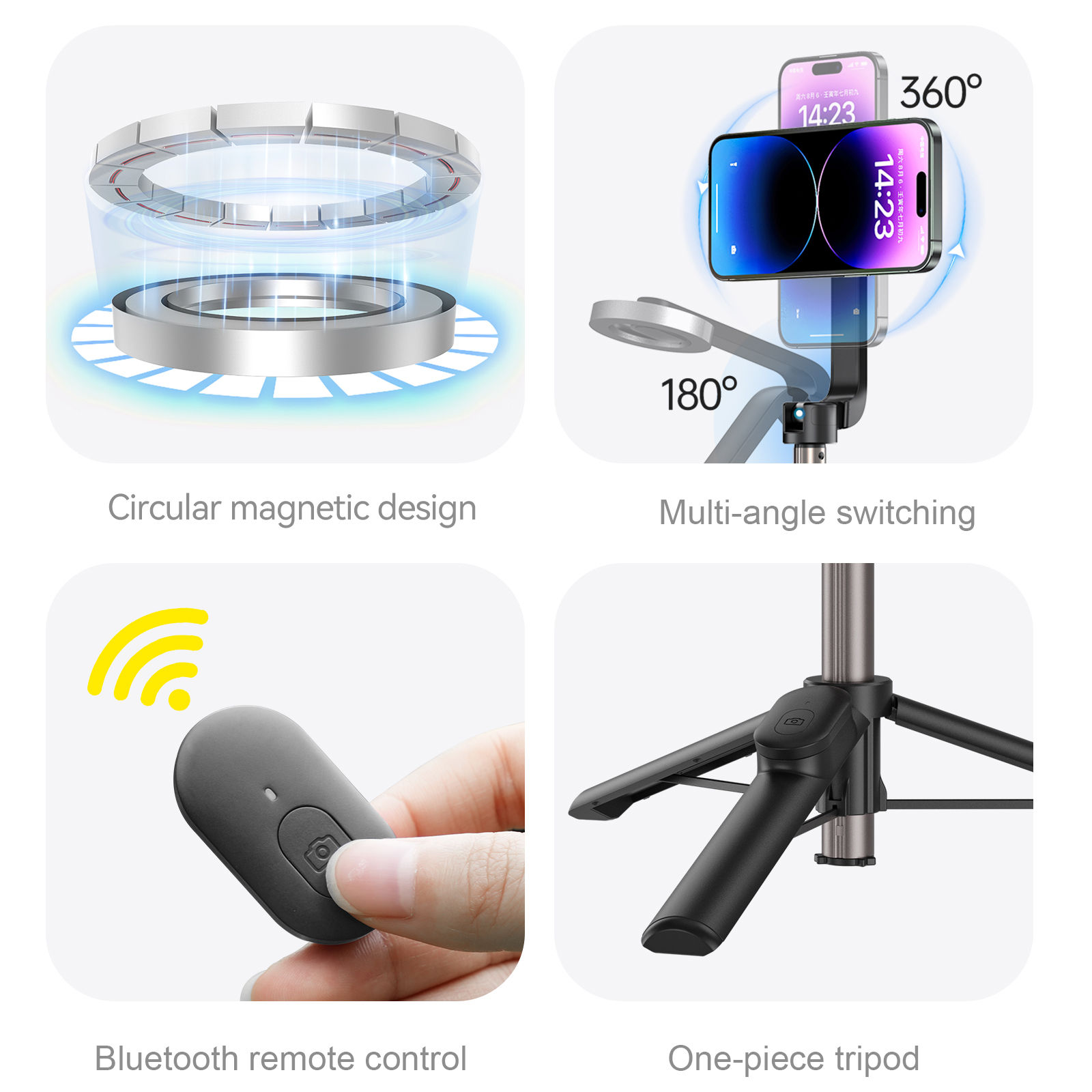 TELESIN Magnetic Selfie Stick Tripod with Remote Magsafe Cellphone Stand for iPh