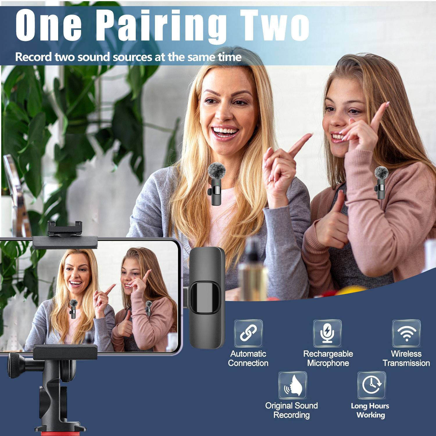 Wireless Lavalier Microphone for iPhone Android - Bluetooth Mini Phone Microphon