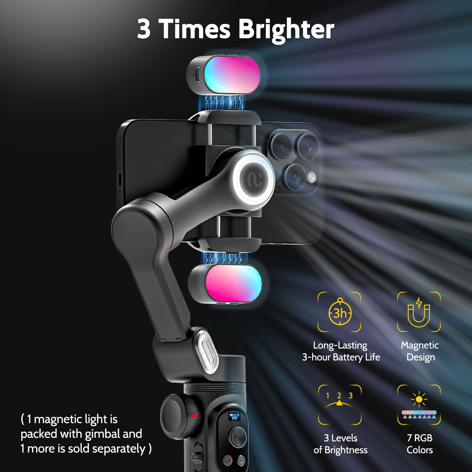 AOCHUAN 3-Axis Gimbal Stabilizer For Smartphone w/RGB Magnetic Fill Light Phone