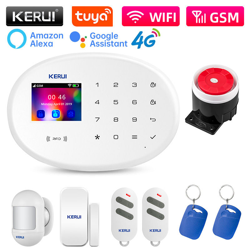 KERUI Alarm System 4G/2G WiFi GSM Home Alarms Kit Motion Detector Door Sensor Tu