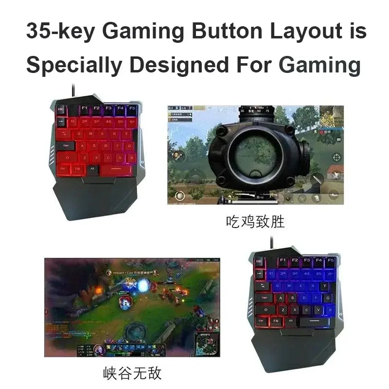 USB Wired Gaming Keyboard with LED Backlight 35 Keys sades Wide Hand Rest One-ha