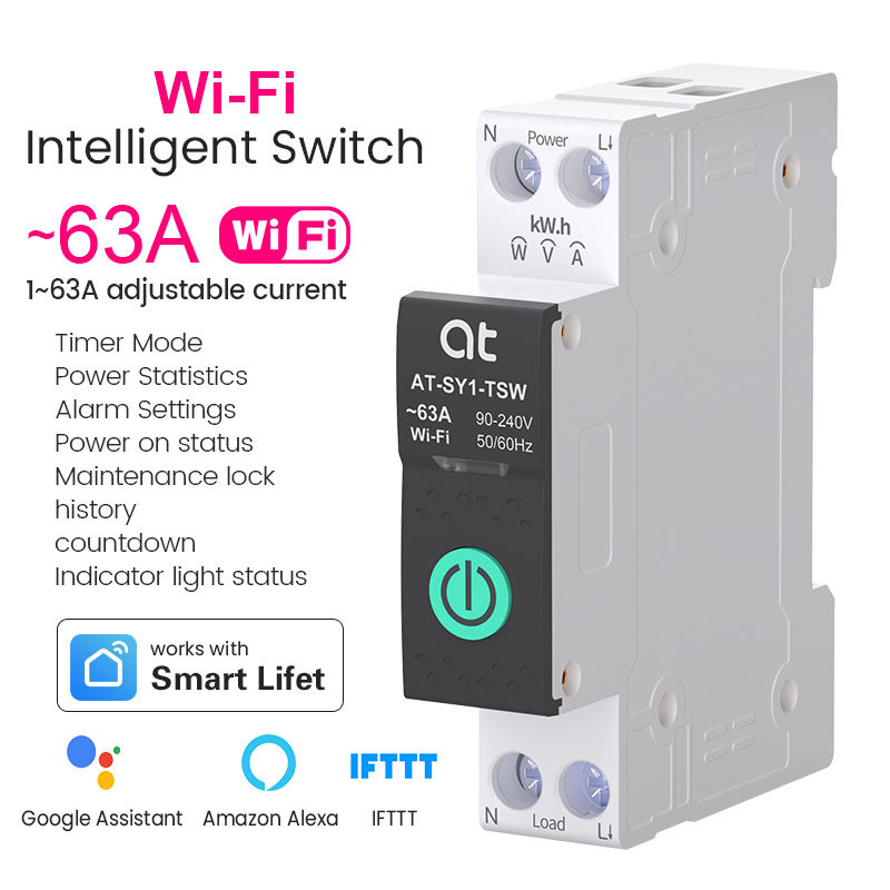 TUYA WIFI Smart Circuit Breaker With Metering 1P 50A 63A DIN Rail for Smart Home