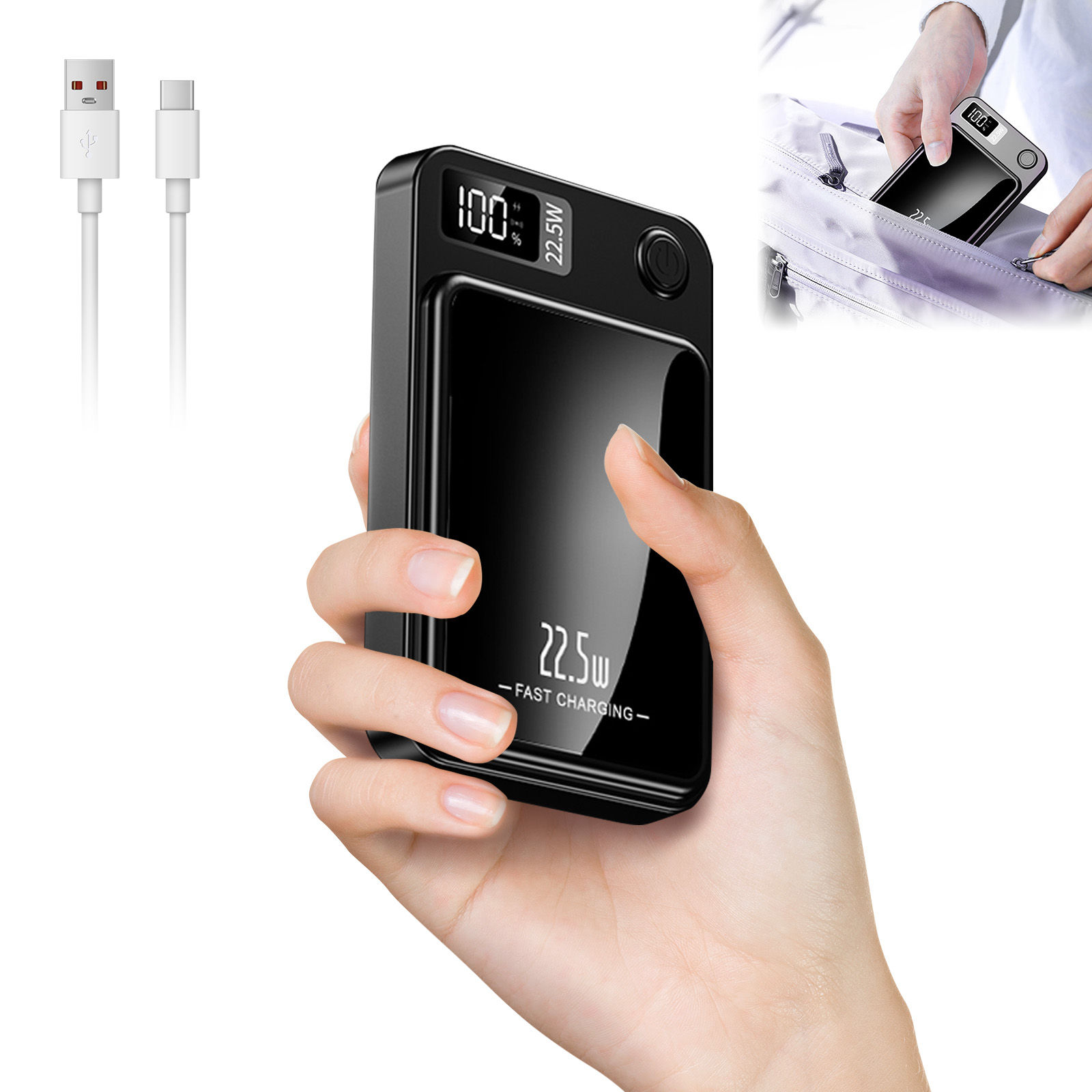 10000mAh Magnetic Wireless Power Bank PD22.5W Fast Charging Portable External Ba