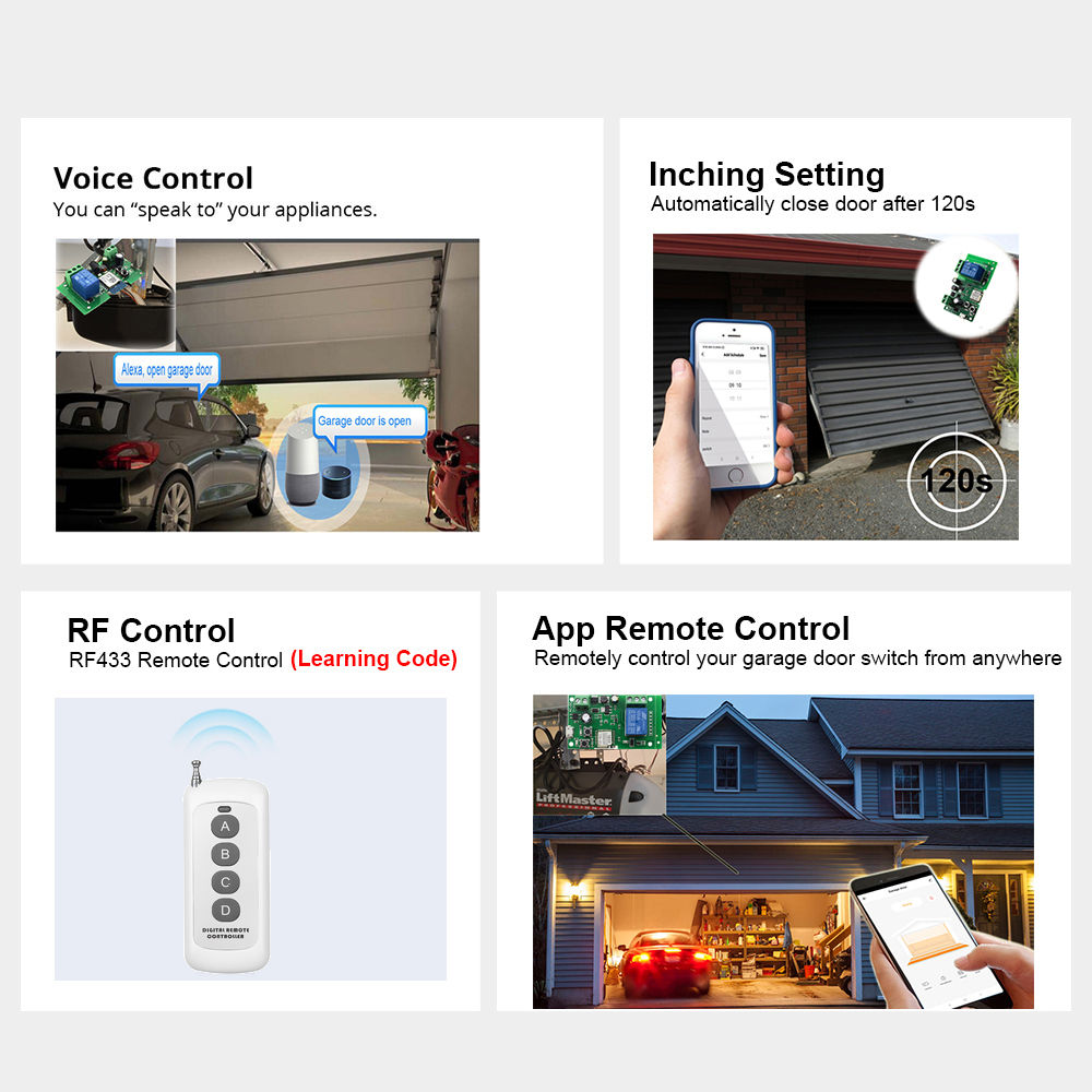 WiFi Switch Smart Garage Door Opener Controller 2CH Relay Module Timer Work With