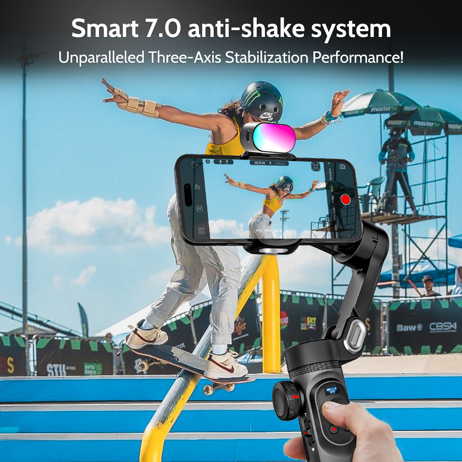 AOCHUAN 3-Axis Gimbal Stabilizer For Smartphone w/RGB Magnetic Fill Light Phone