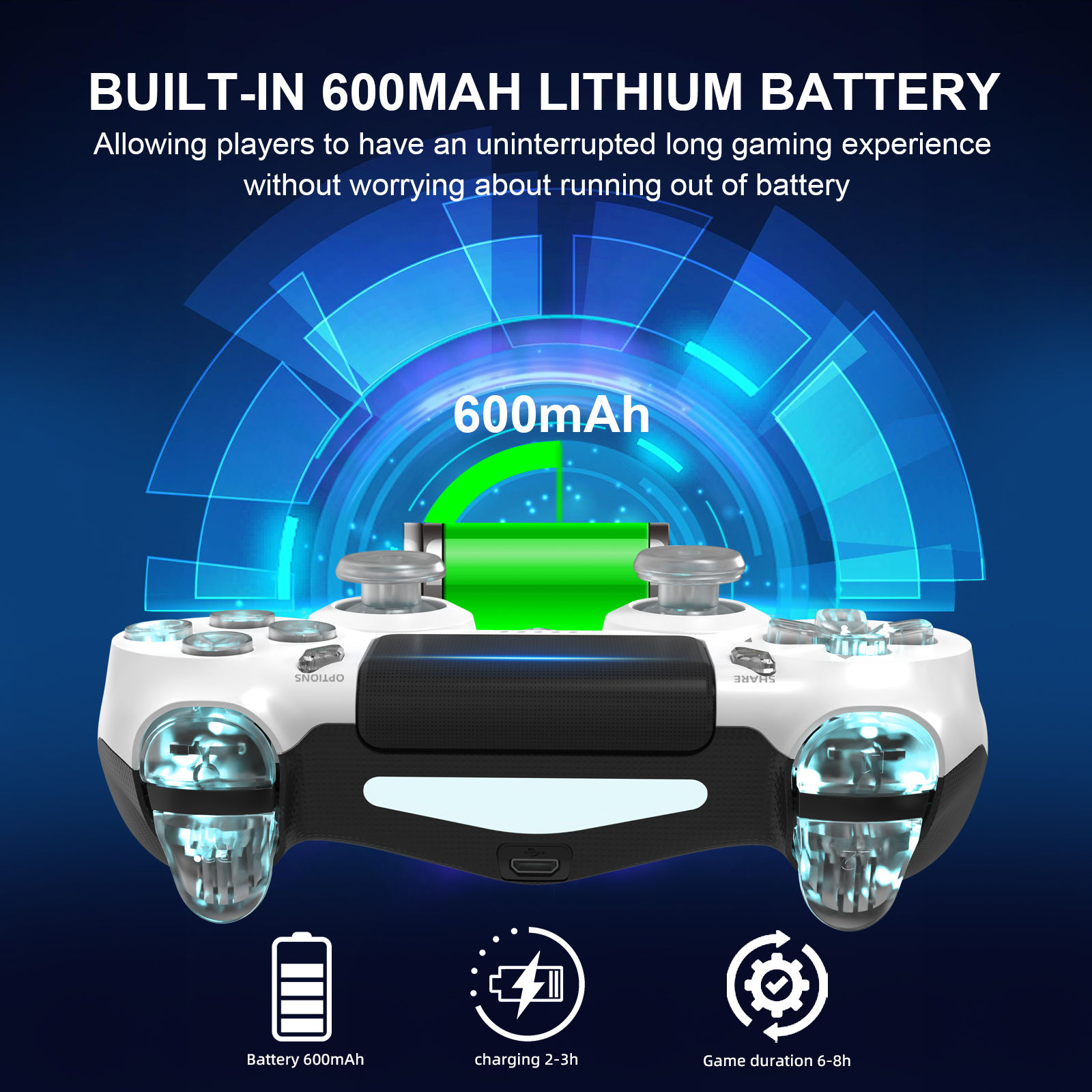 GAMINJA Wireless Game Controller For PS4 PS3 Console Computer PC RGB Light LED B