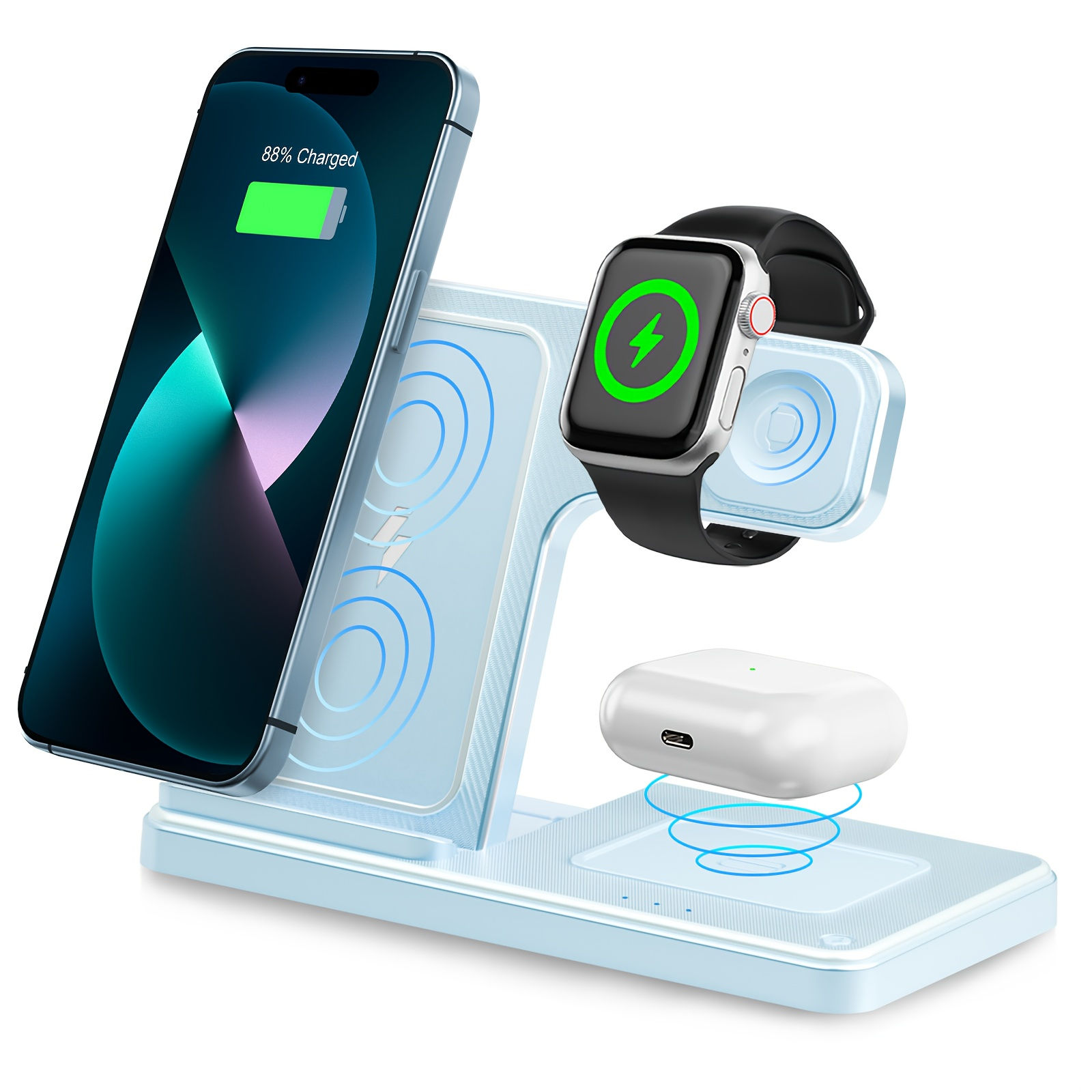 15W Magnetic Wireless Charger Stand Foldable 3 In 1 Fast Charging Sation for iPh