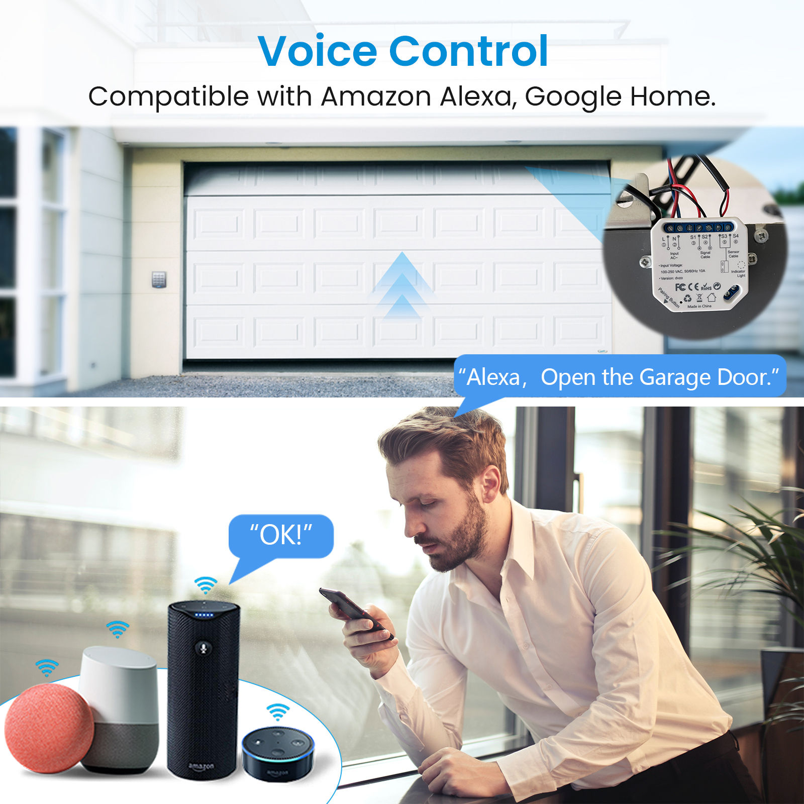 LoraTap Tuya Smart Life Garage Door Opener Controller Wired Sensor Security Earl