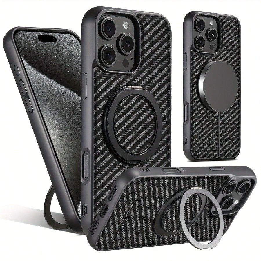 Carbon Fiber 360° Rotating Magnetic Phone Case Compatible with iPhone 17, Air,