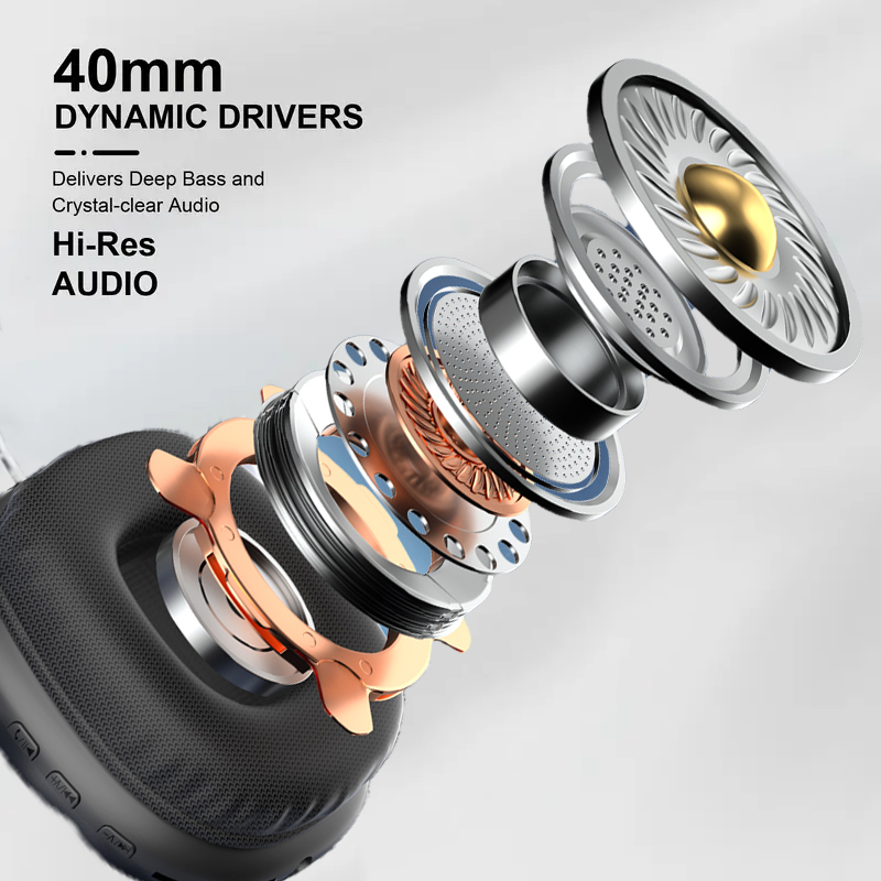 Simple Stylish Foldable Bluetooth Headphones Over Ear HiFi Stereo Wireless Heads