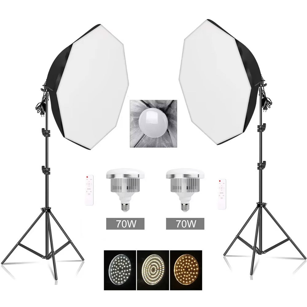 SH 2Pcs 50x70cm Photo Studio Kit With Softbox LED Bulbs Light Tripod for YouTube