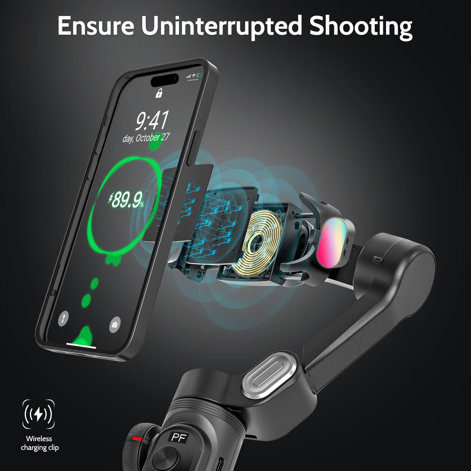 AOCHUAN 3-Axis Gimbal Stabilizer For Smartphone w/RGB Magnetic Fill Light Phone