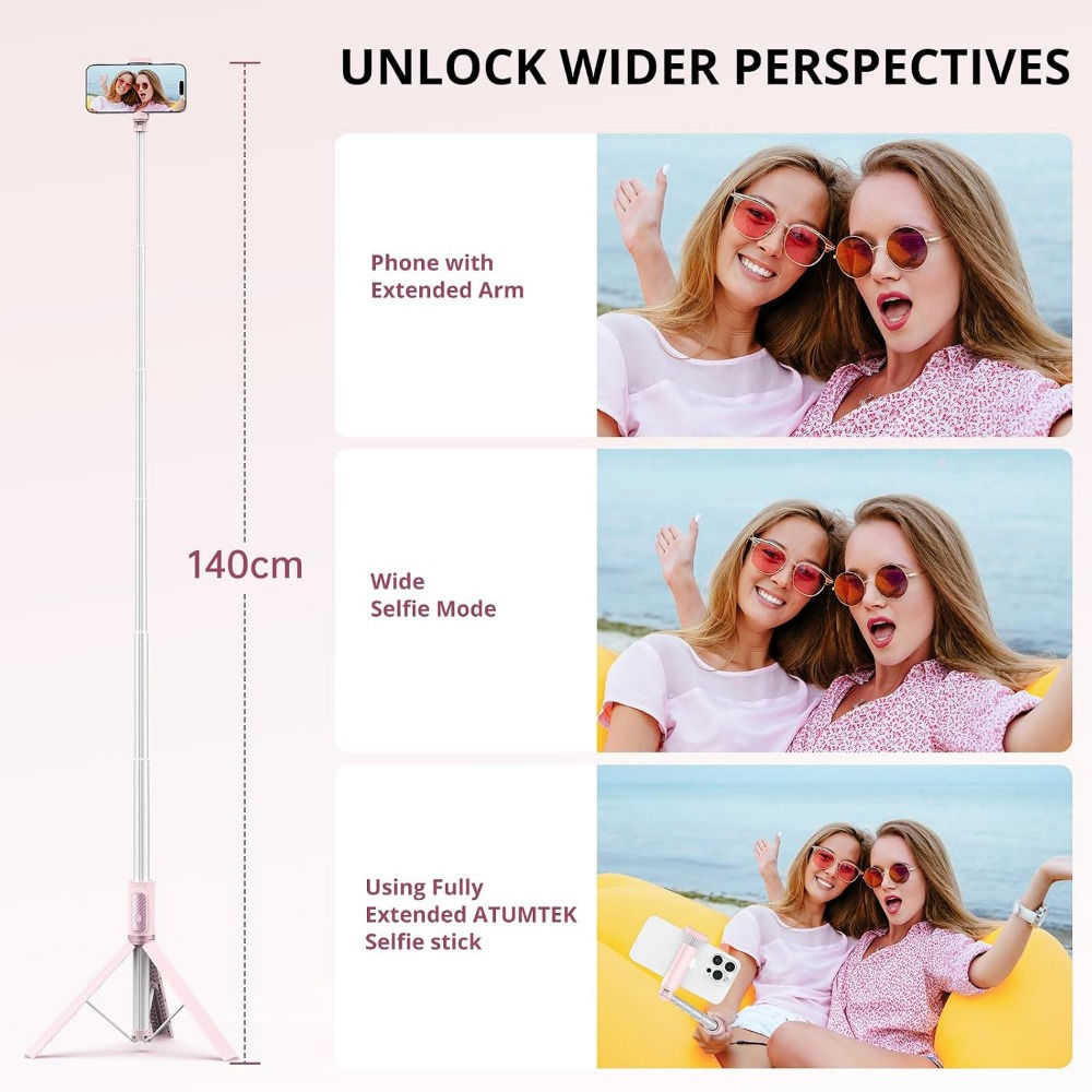 55" Extendable Aluminum Selfie Stick Tripod with Rechargeable Bluetooth Remote f