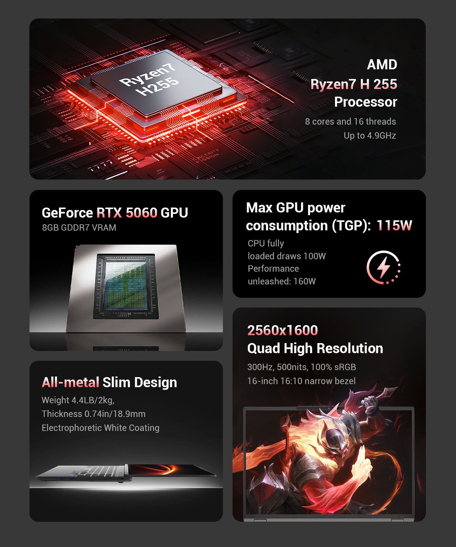 FIREBAT Huan 16 Pro AMD Ryzen 7 H 255 RTX 5060 DDR5 16GB RAM 512GB SSD WiFi6 BT5