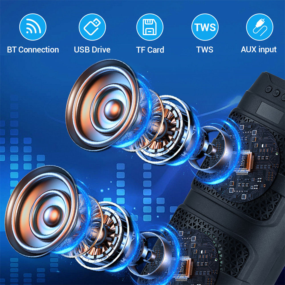 3000W Bluetooth Speaker Dual 4 inch Speaker Stereo Outdoor Portable Subwoofer 5.