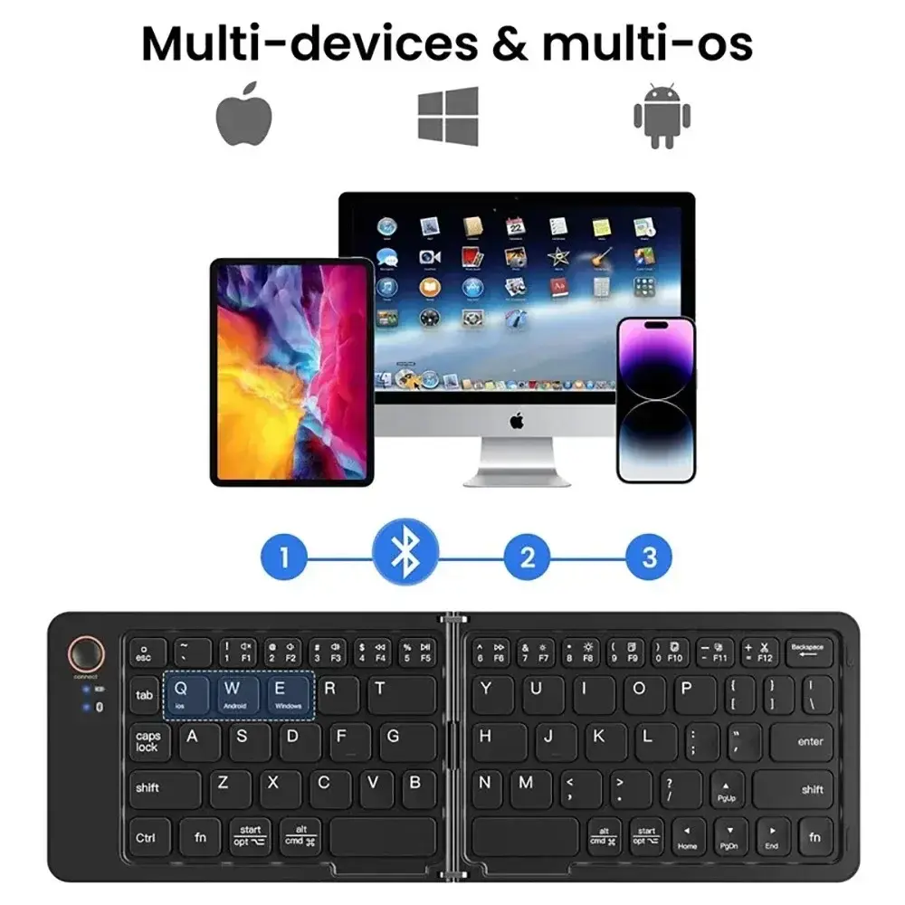 Wireless Keyboard Mini Foldable Slim Portable Bluetooth Keyboard Rechargeable Fo