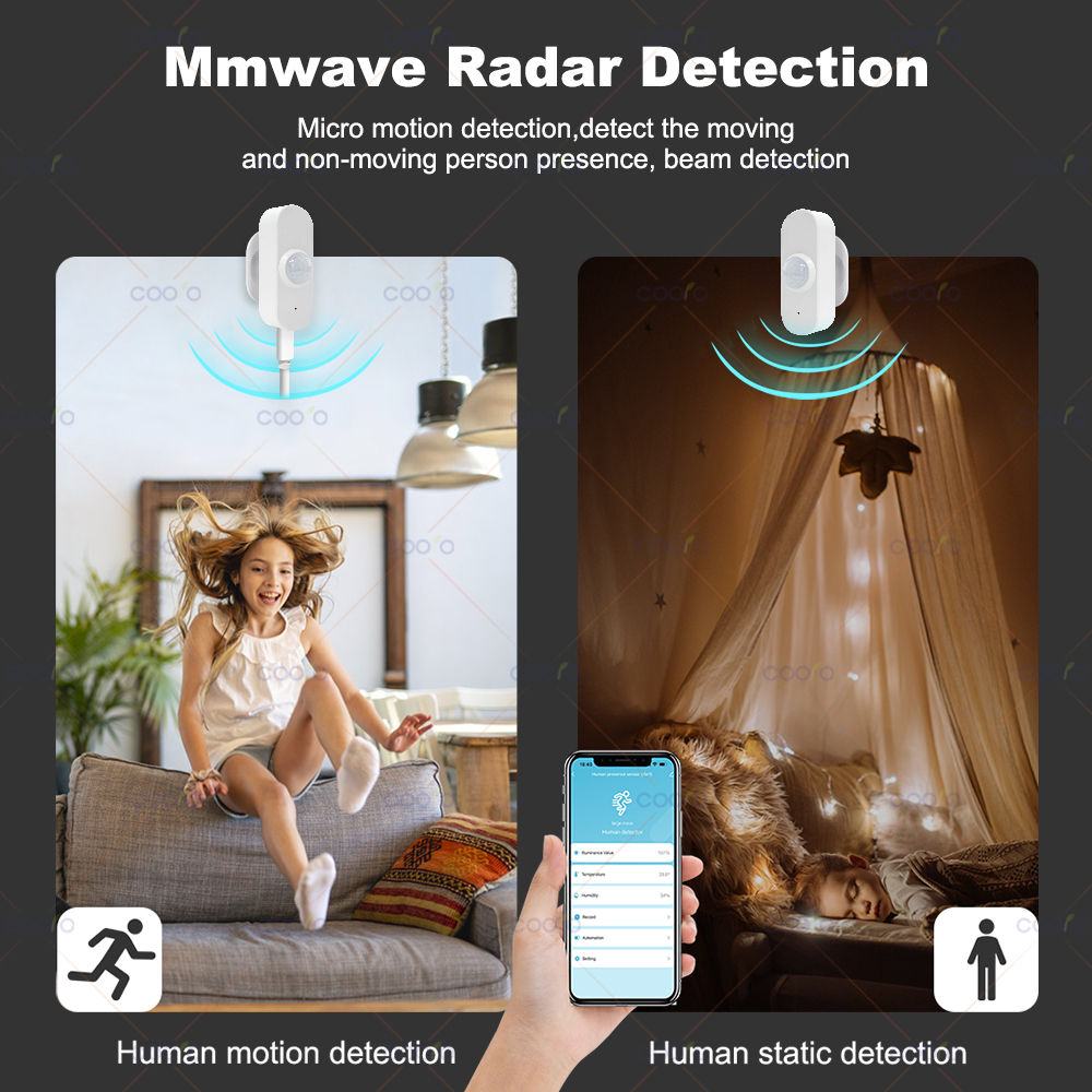 24G MmWave Radar Human Presence Sensor+PIR Motion Sensor Light Temperature Humid